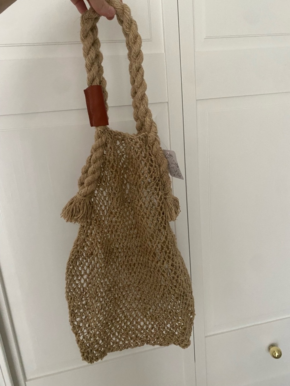Free People Natural Tan Woven Rope Tote with Braided Handles